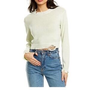 525 America Light Mint Green Cropped Distressed Crewneck Sweater